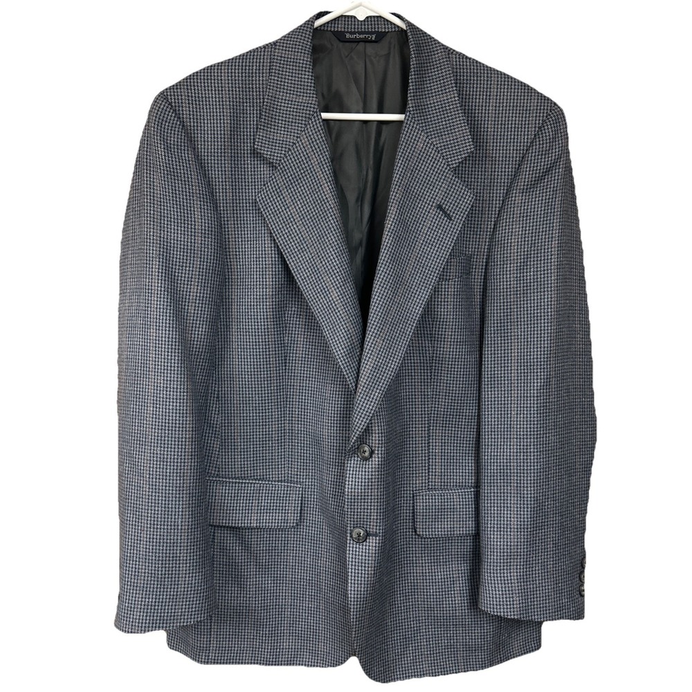 Burberrys Vintage Houndstooth 100% Wool Blazer Sport Coat Made USA No Size